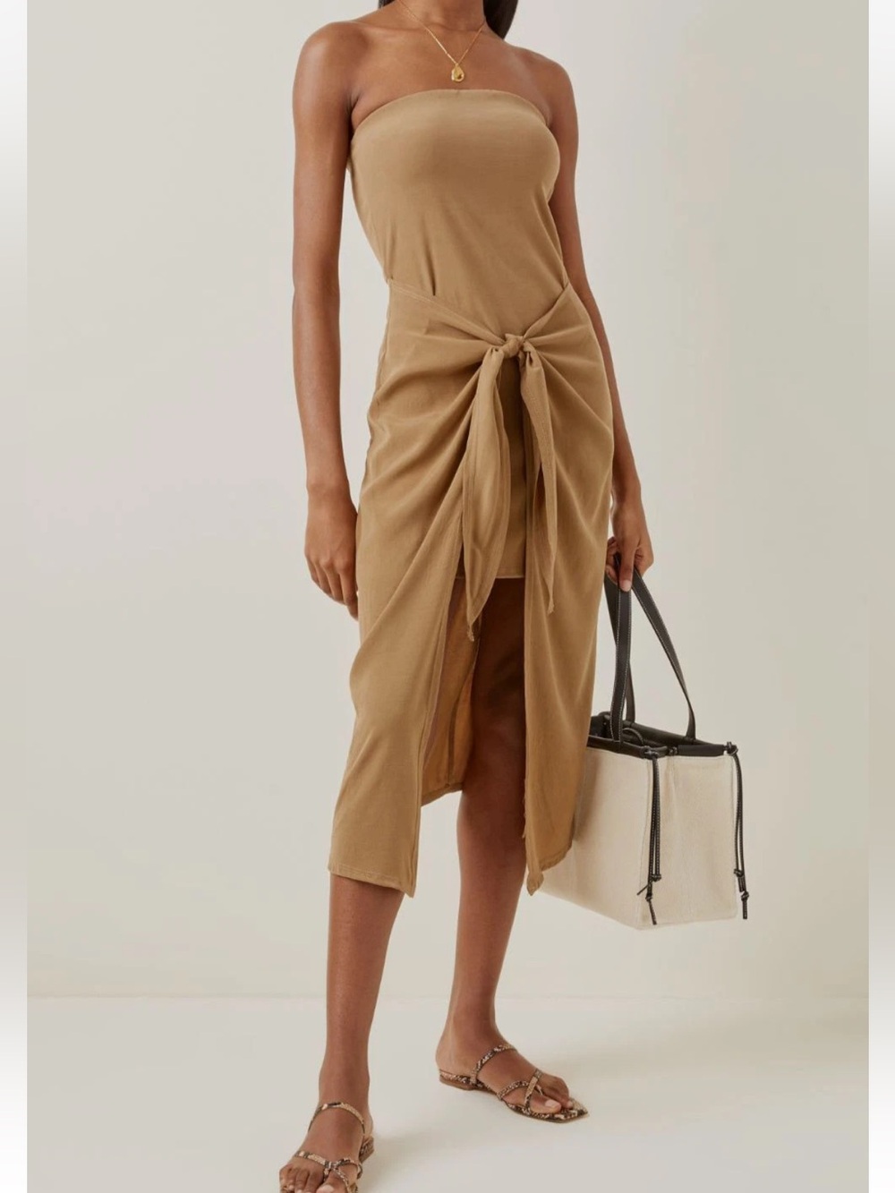 Anemos Women's Brown Strapless DK Self-Tie Wrap Dress Size Small